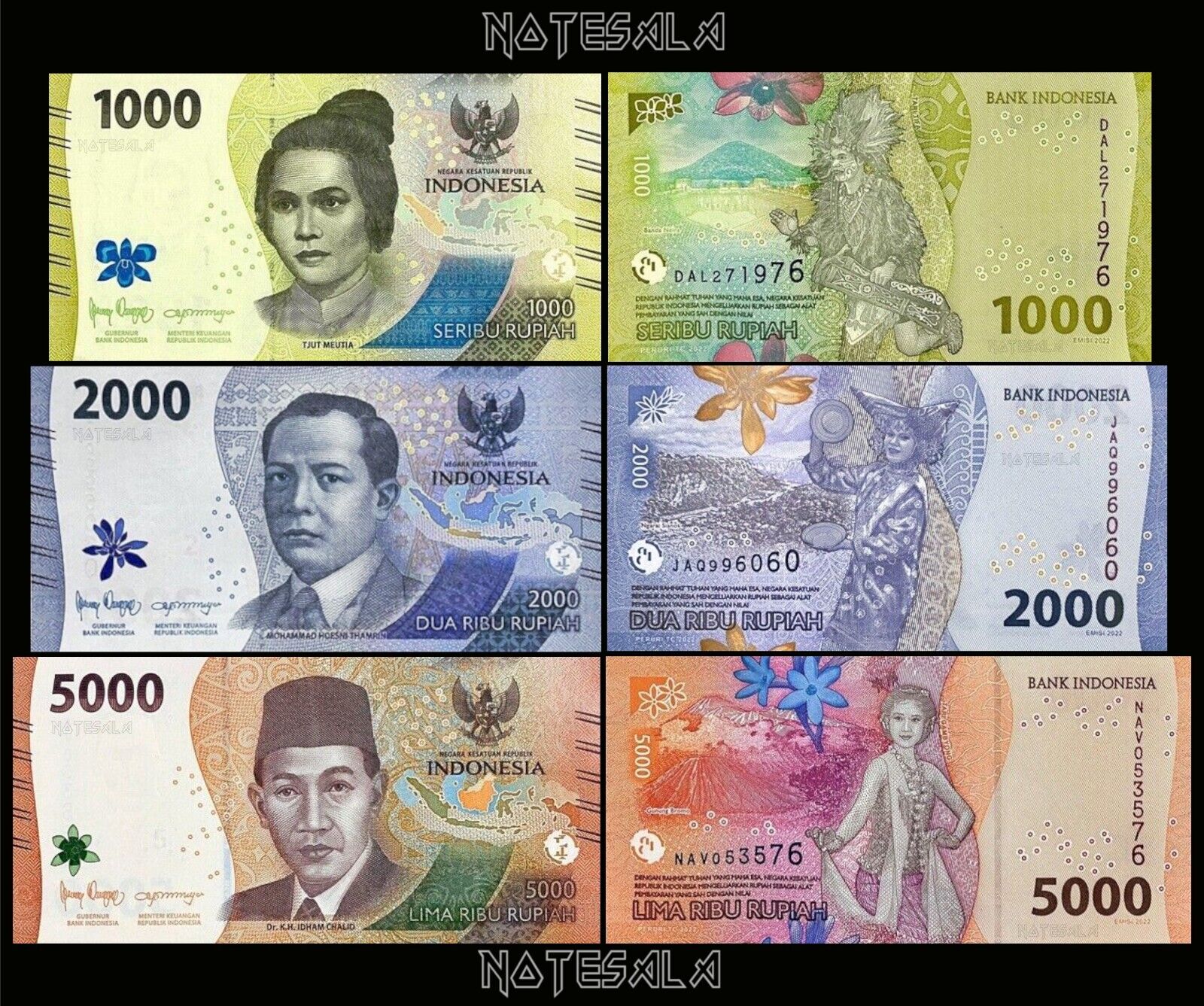 Bộ 3 tờ 1000, 2000, 5000 Rupiah Indonesia phiên bản mới