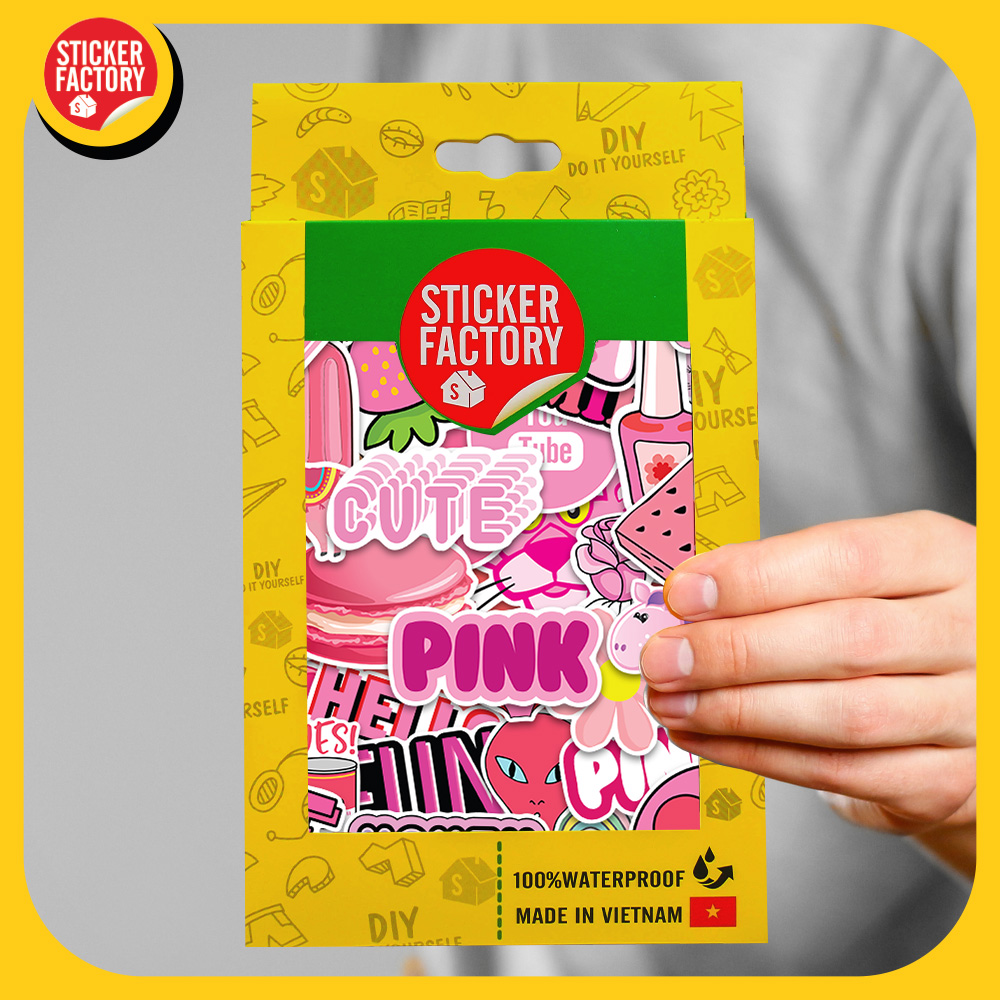 Pink - Set 100 sticker decal hình dán nón bảo hiểm, laptop, xe máy, ô tô - STICKER FACTORY