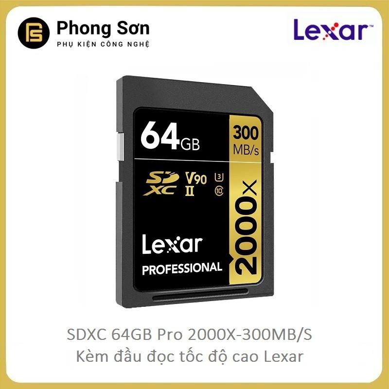 Thẻ Nhớ SDXC 64GB Pro 2000x 300mb/S Lexar, kèm đầu đọc Tốc độ cao  - Hàng Chính Hãng