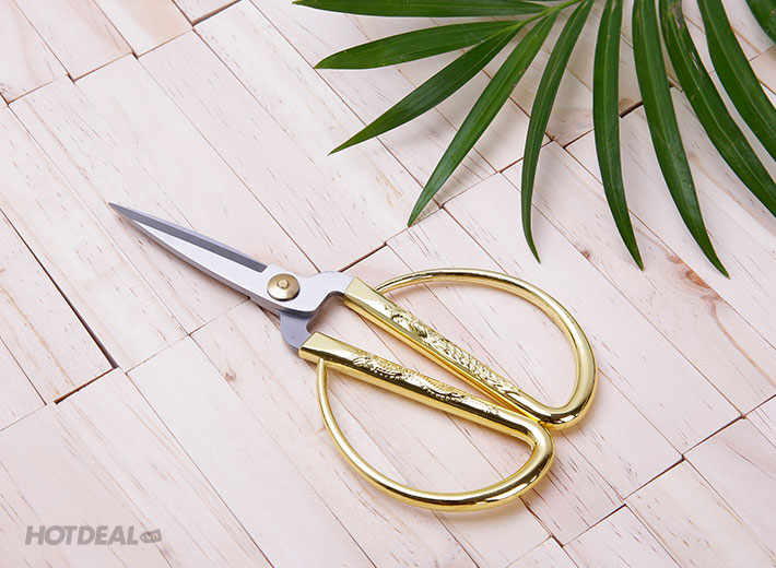 Kéo Đa Năng Rồng Phụng Cán Vàng Thép Trắng + Kèm 1 Dao bào rau củ