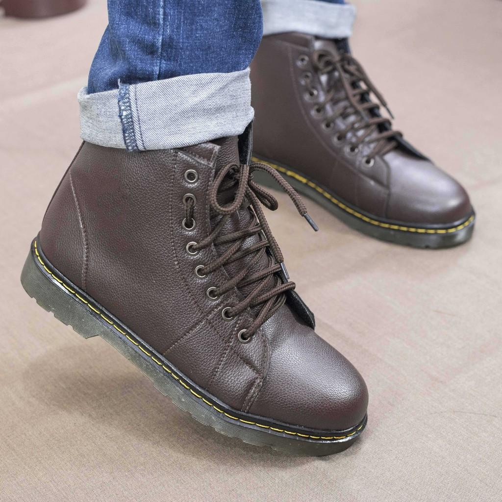 Giày Boot Nam Cao Cổ Khâu Đế Màu Nâu Cực Chất - M91(GM)- Kèm Vòng Gỗ Mun