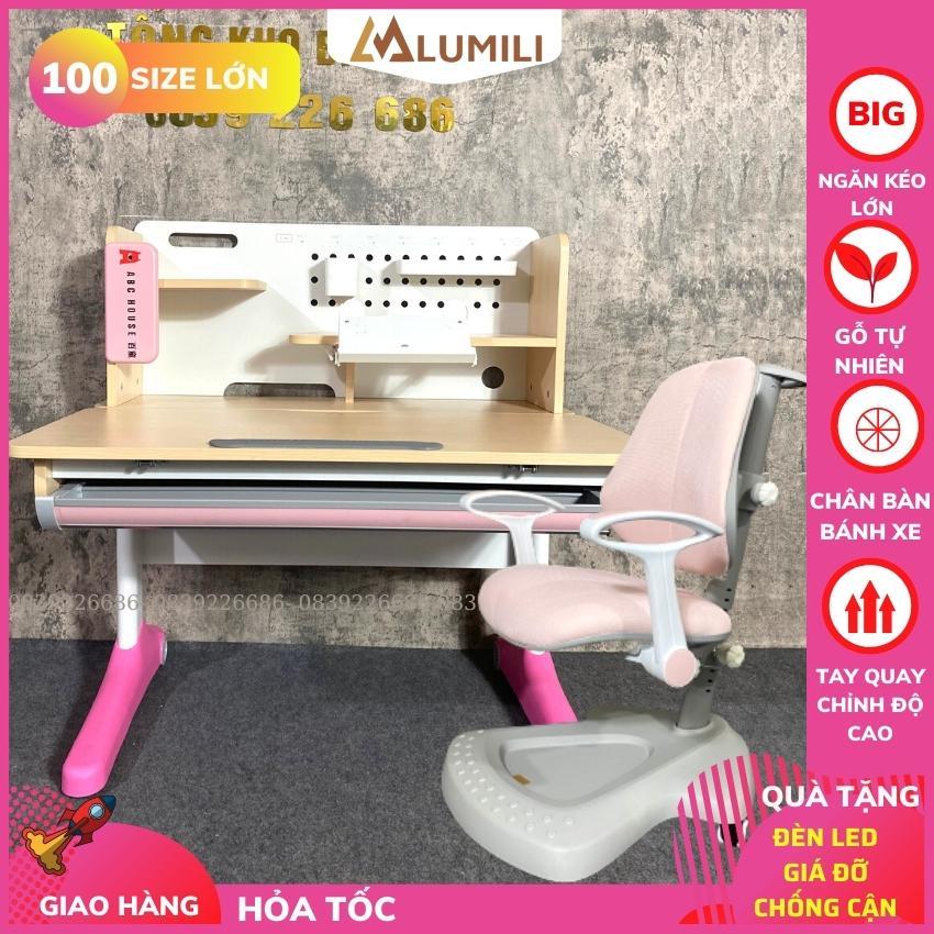 Bàn học chống gù chống cận lumili ABC house mặt bàn gỗ tự nhiên cao cấp bàn ghế học sinh thông minh