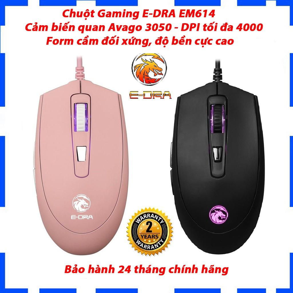 Chuột Gaming E-DRA EM614 led RGB - Cảm biến quan Avago 3050 - DPI tối đa 4000 - Hàng chính hãng