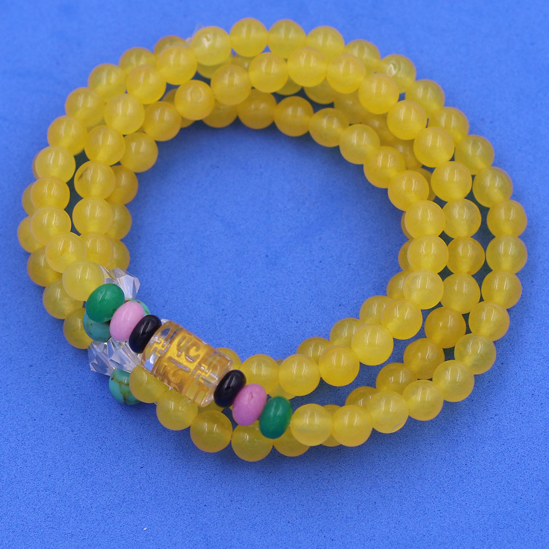 Vòng chuỗi 108 hạt đá thạch anh vàng 6 ly charm lục tự kim ngôn, vòng chuỗi niệm Phật, vòng chuỗi đeo tay