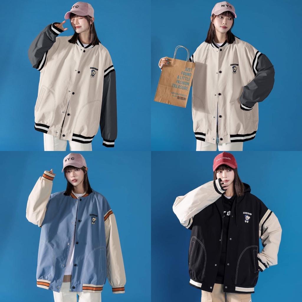 Áo khoác bomber mẫu mới nhất unisex form rộng hình gấu siêu cute phong cách hàn quốc