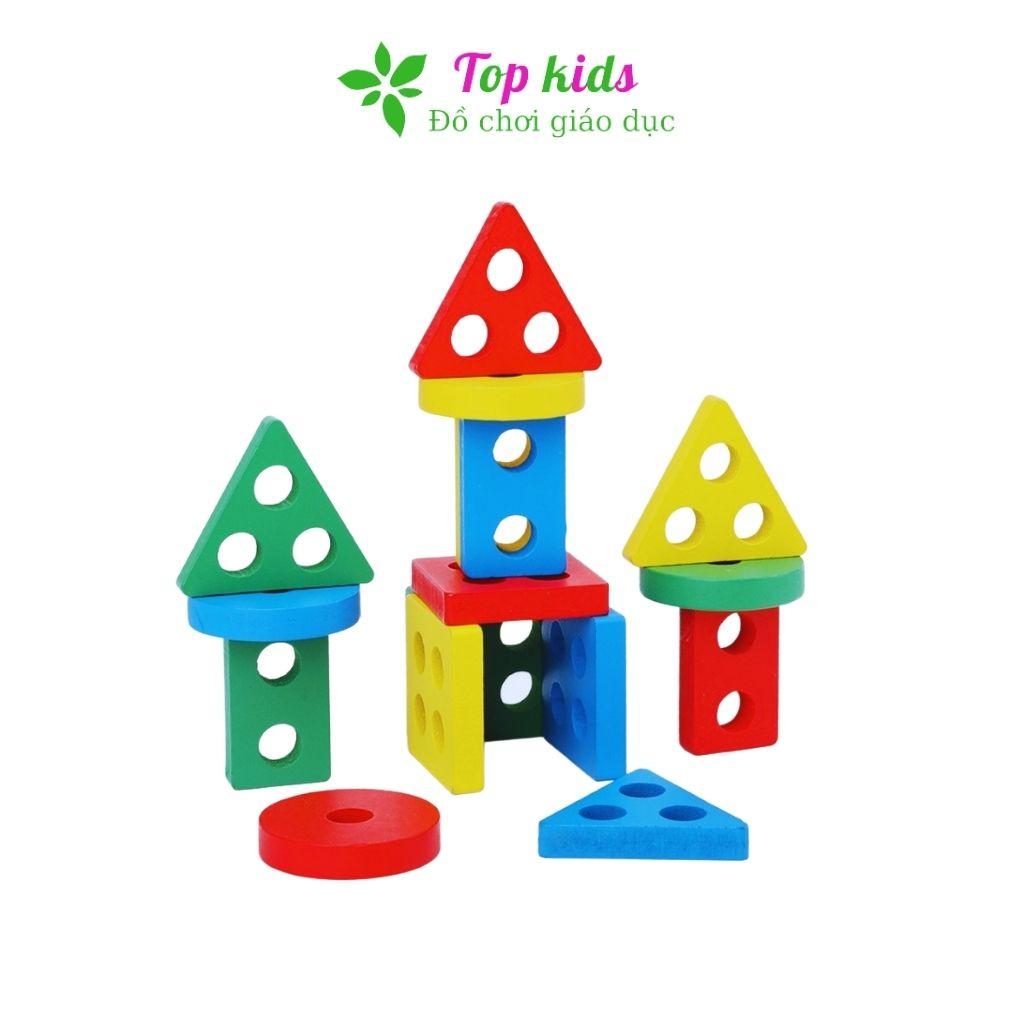 Đồ chơi gỗ montessori đồ chơi thông minh trí tuệ bộ thả hình khối 4 trụ cho bé trai bé gái