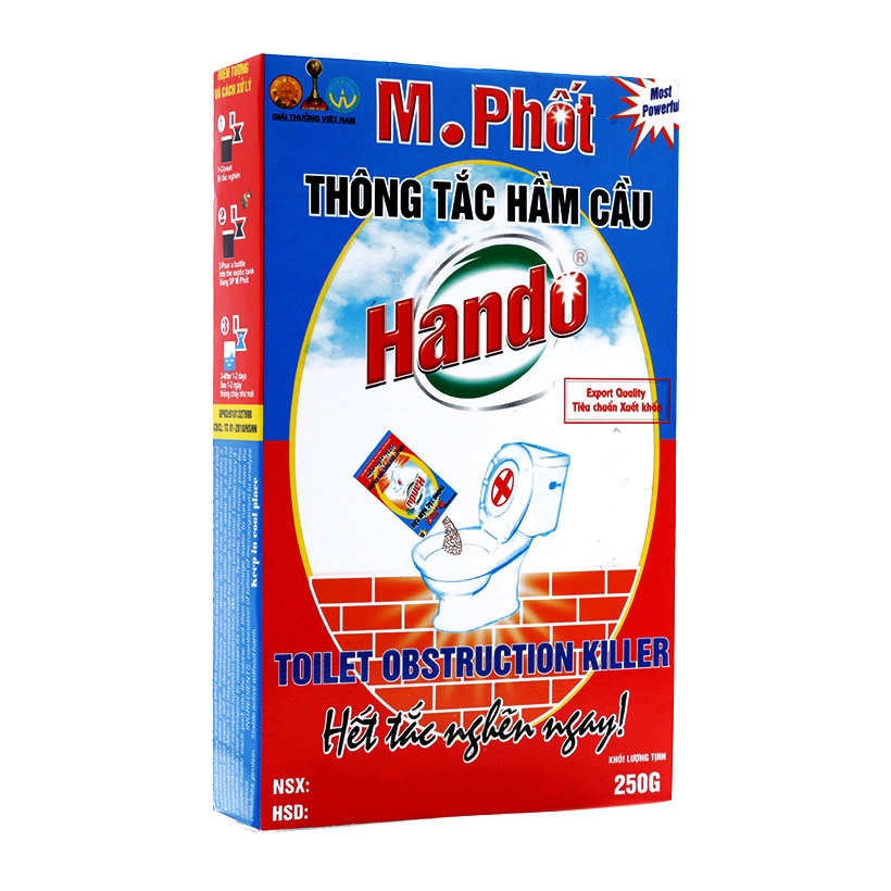Combo 4 gói bột thông tắc bồn cầu bể phốt xuất khẩu Hando 250Gr