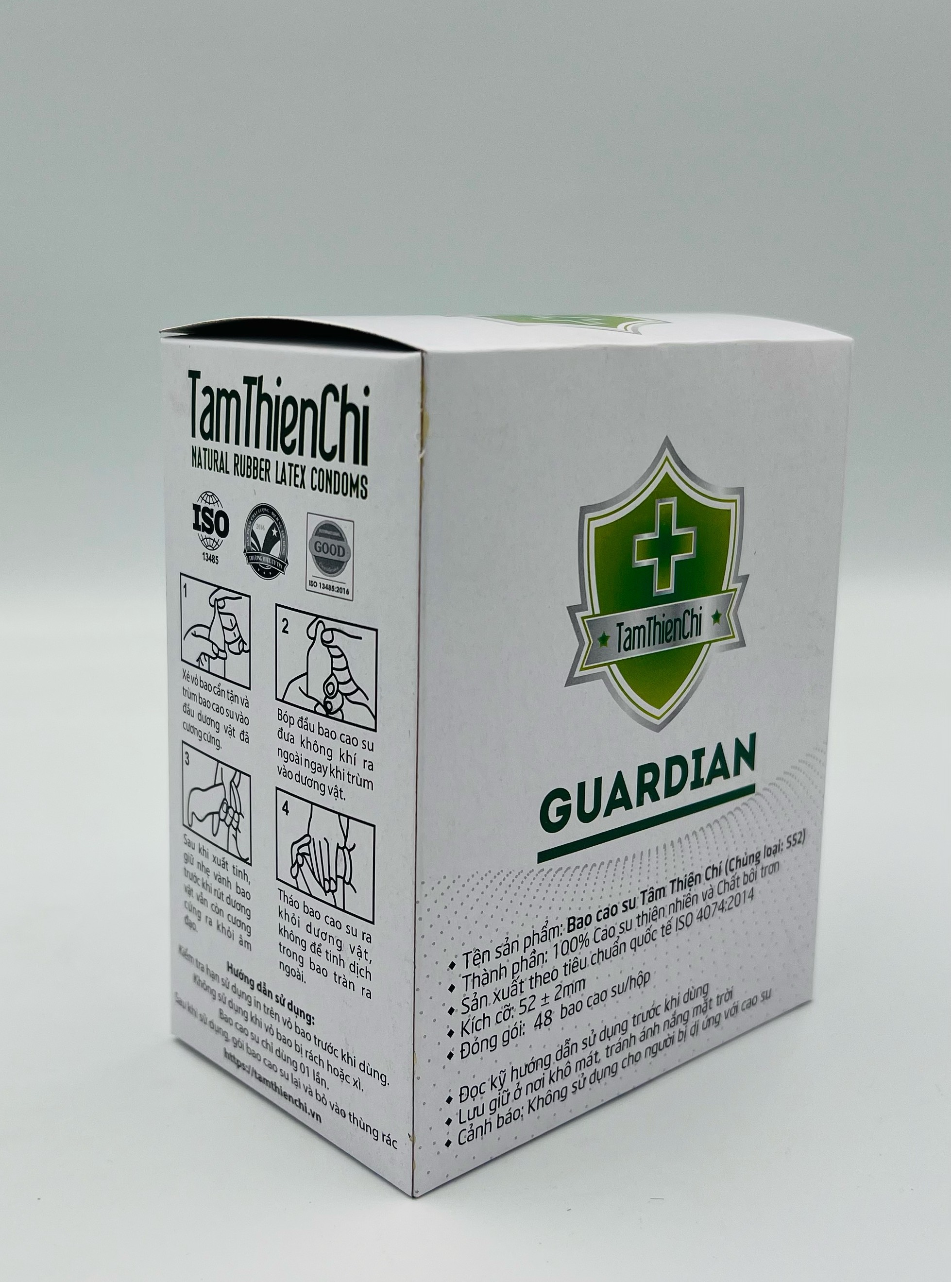 Hộp 48 cái Bao cao su Tâm Thiện Chí Guardian - Mỏng trơn, Nhiều dầu bôi trơn, Size 52mm