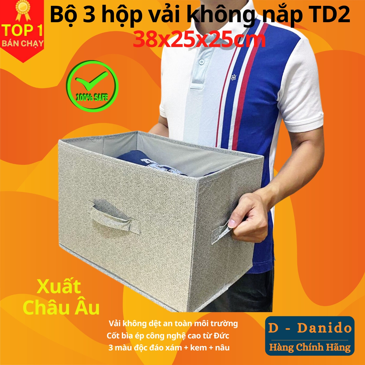 Combo 3 hộp vải đựng đồ đa năng TD2 – Bộ 3 túi vải Thụy Điển không nắp tiết kiệm sang trọng dung tích 24L mỗi hộp - chính hãng