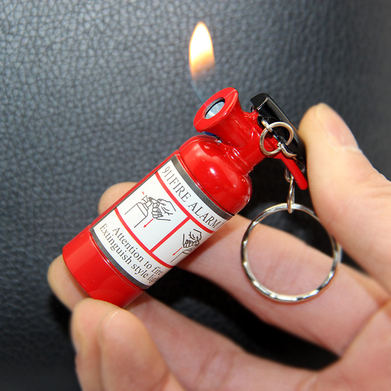Hột quẹt bật lửa móc khóa hình bình chữa cháy mini kim loại - xài gas