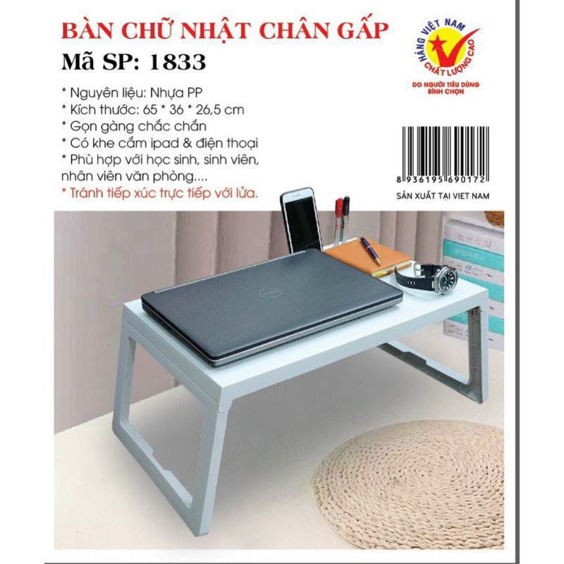 Bàn Gấp Gọn Việt Nhật MSP-1833, Chất Liệu Nhựa PP Bền Bỉ, An Toàn, Có Khe Cắm Ipad, Dùng Làm Bàn Học, Bàn Làm Việc Linh Hoạt, Tiện Lợi