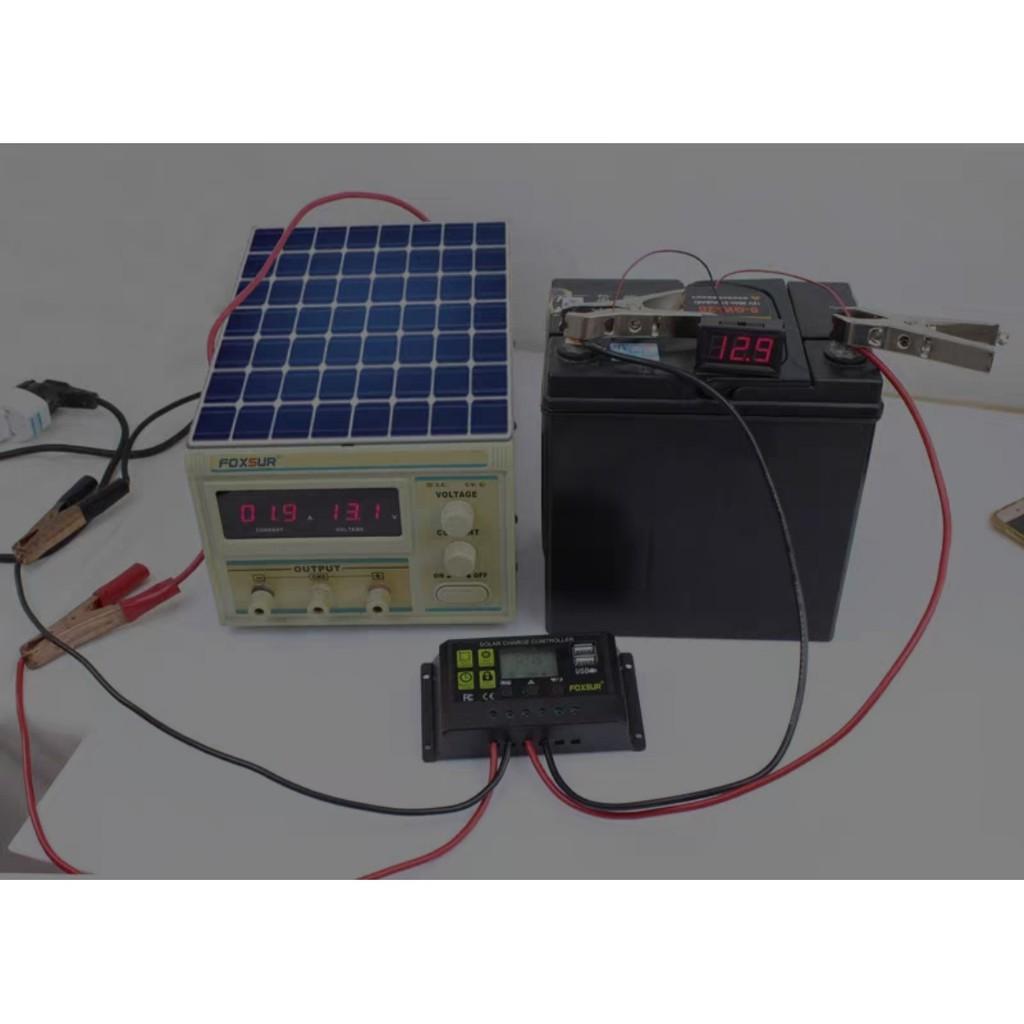 Điều khiển sạc pin năng lượng mặt trời Foxsur 30A 12V/24V Solar Charge Controller tự động nhận dạng, bảo vệ mạch