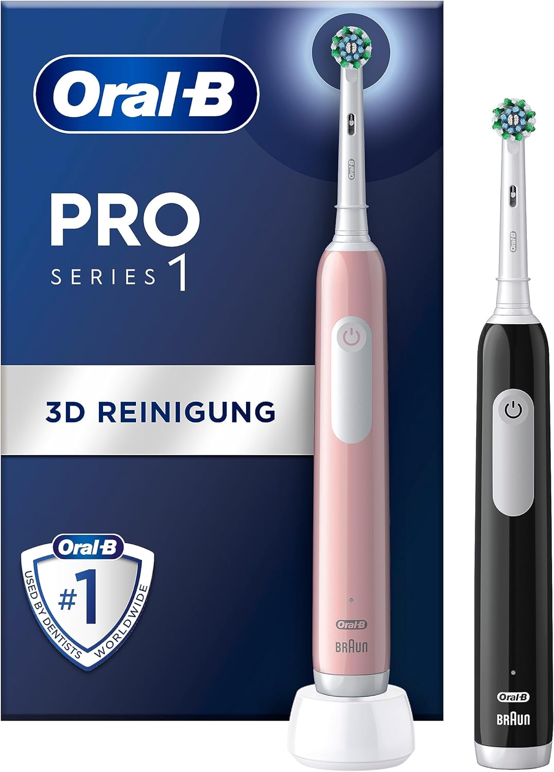 SET 2 BÀN CHẢI ĐÁNH RĂNG Braun ORAL-B PRO SERIES 1 MÀU ĐEN, HỒNG