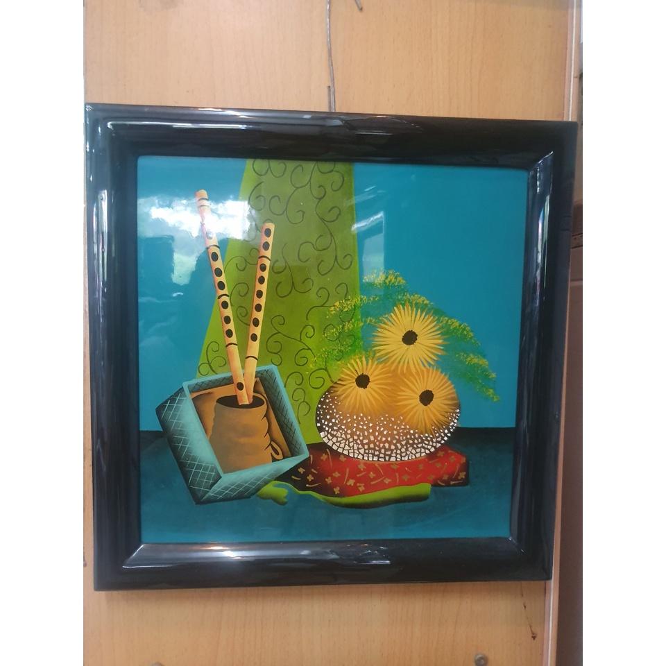 Tranh sơn mài cao cấp Thanh Bình Lê size 37X37 cm khung gỗ sơn mài chất lượng treo tường, trang trí nhà cửa, văn phòng