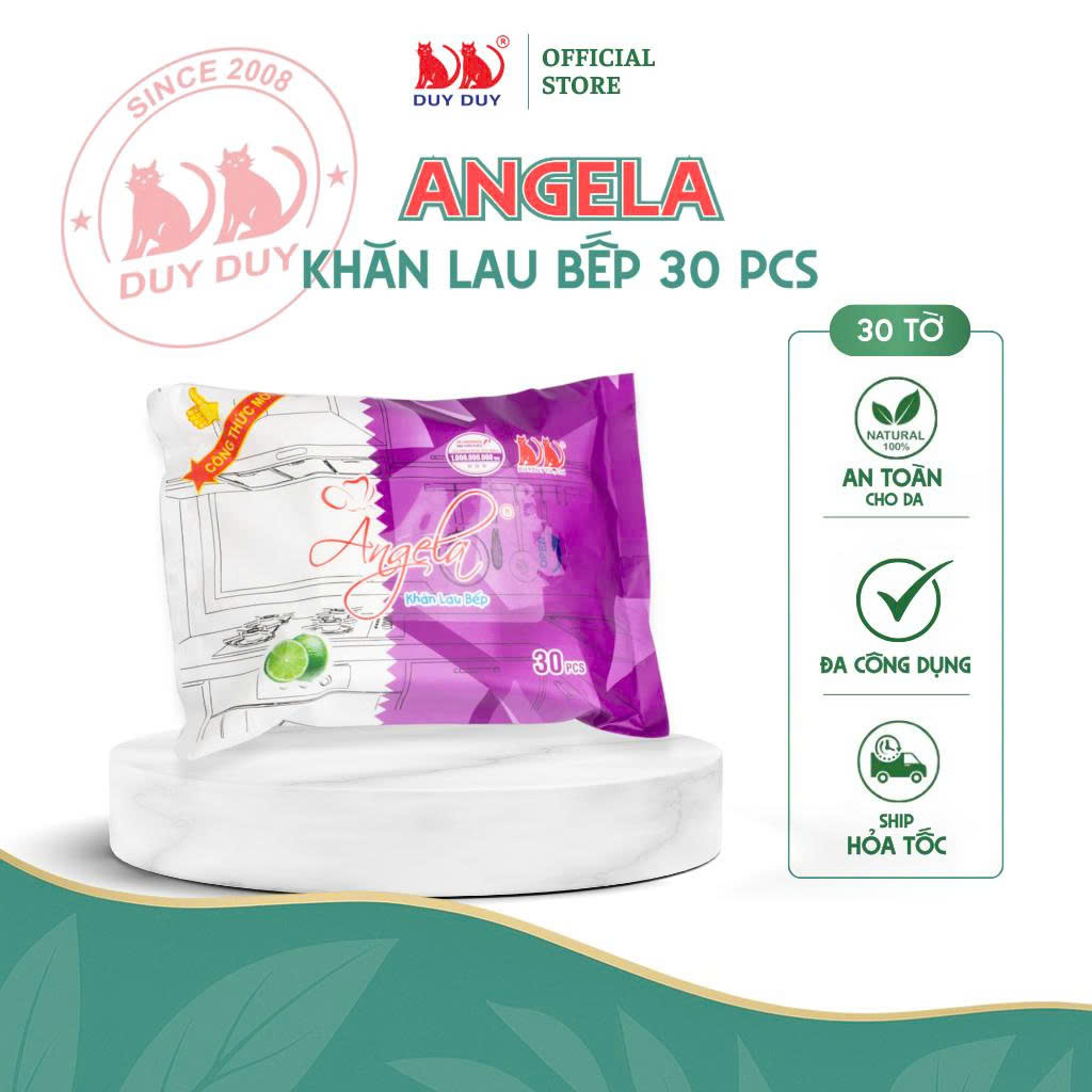 Khăn lau bếp Angela vải bi 30 tờ (24x31cm) hương chanh diệt khuẩn và khử mùi tối đa