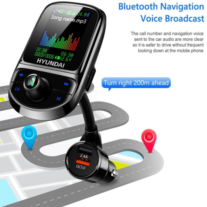 Tẩu nghe nhạc bluetooth cao cấp thương hiệu Hyundai C85 - Sạc Nhanh QC 3.0 - Xoay 360 độ - Bluetooth 5.0 - Hàng Nhập Khẩu