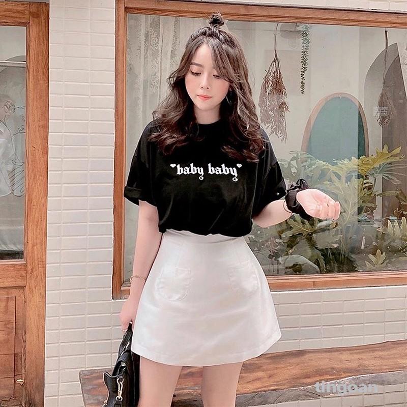 Chân váy cạp cao tafta chữ A trắng tingoan BADDIE SKIRT/WH (có quần trong)