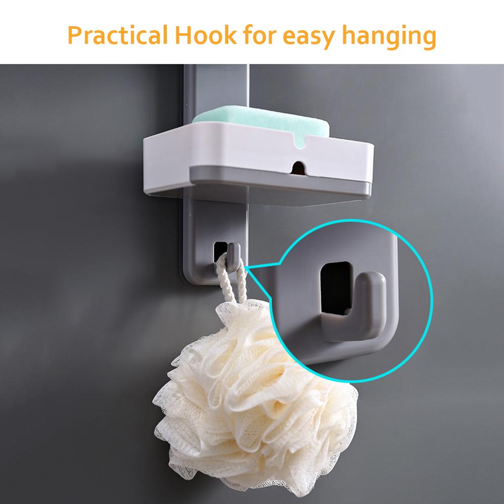 Đĩa xà phòng treo tường 2 tầng có thể tháo rời với bảng thoát nước và móc, vật liệu nhựa chất lượng cao