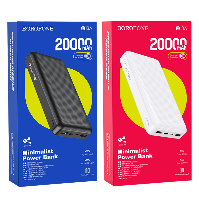 Pin sạc dự phòng Borofone BJ3A Minimalist 20000mAh - 2 cổng USB, 1 cổng Type C- Hàng nhập khẩu