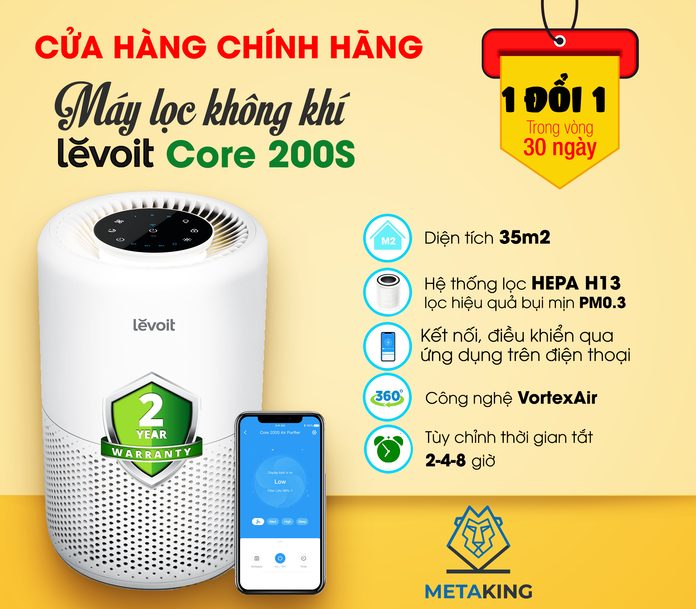 Máy lọc không khí Diệt Khuẩn Levoit Core 200s | Công nghệ Air Turbo | Hàng Chính Hãng