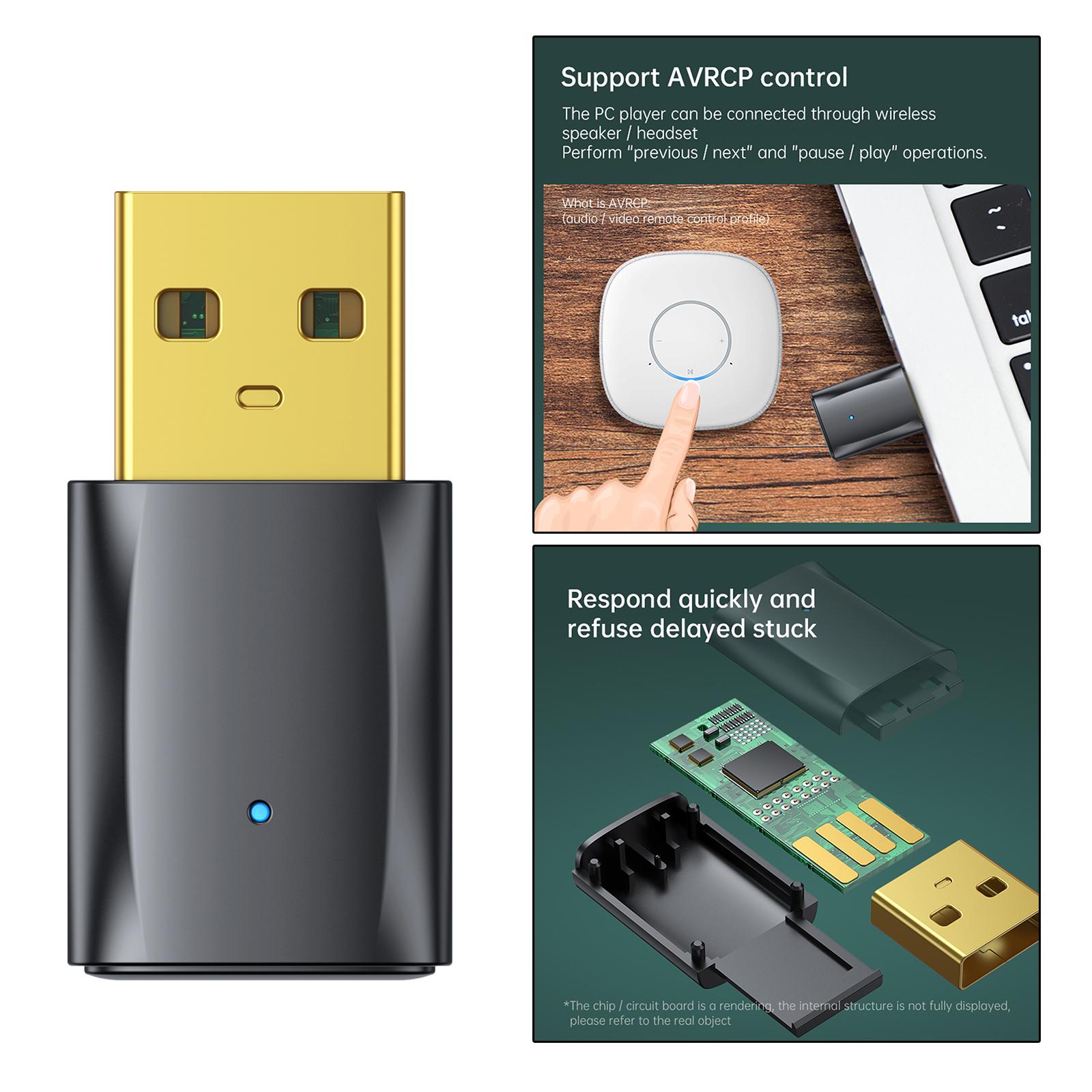 USB Bluetooth Transmitter Receiver 2-in-1 Audio Adapter for PC Headphones