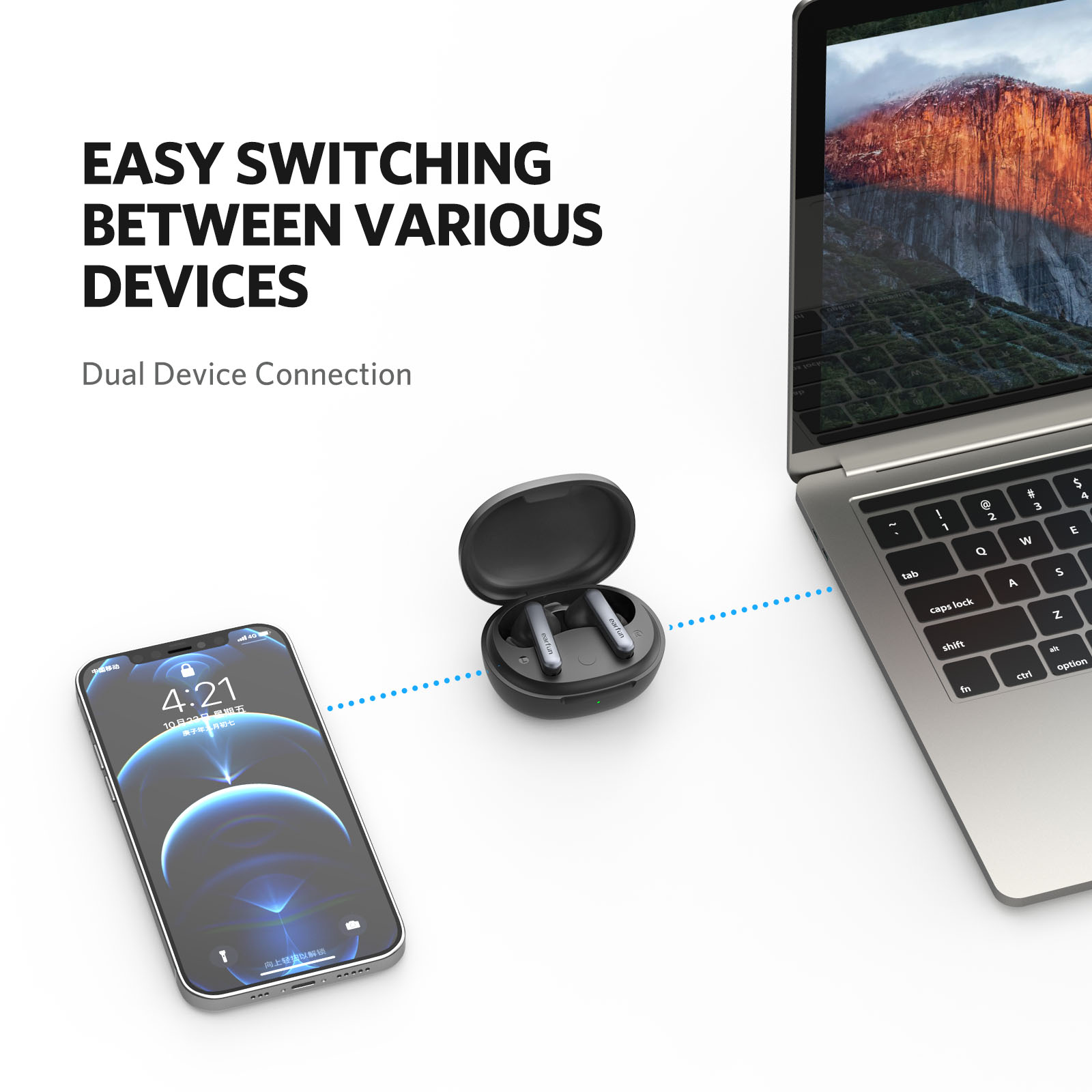 Tai nghe True Wireless EarFun Air S - Chống ồn chủ động ANC, Chip Qualcomm QCC3046, Bluetooth 5.2, CODEC apt-X, Microphone chống ồn cVc 8.0, Hỗ trợ chơi Game, Sạc không dây Qi - Hàng chính hãng