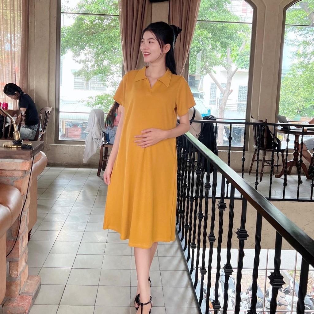 Đầm bầu Polo thun tăm dáng dài trẻ trung, năng động - Hồng