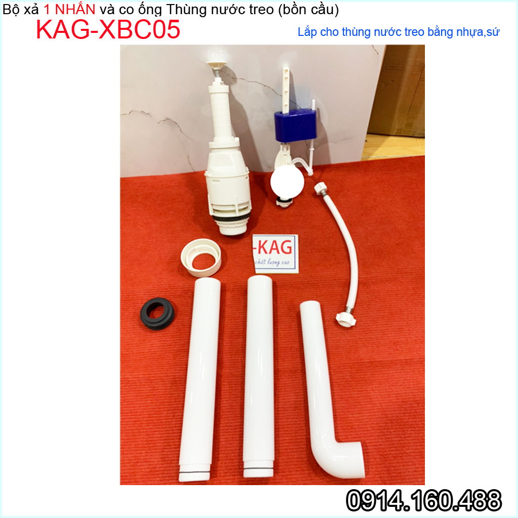 Bộ xả bồn cầu treo tường KAG-XBC06-1 nhấn, Bộ ruột xả ruột két nước treo có ống nối cho bàn cầu két rời