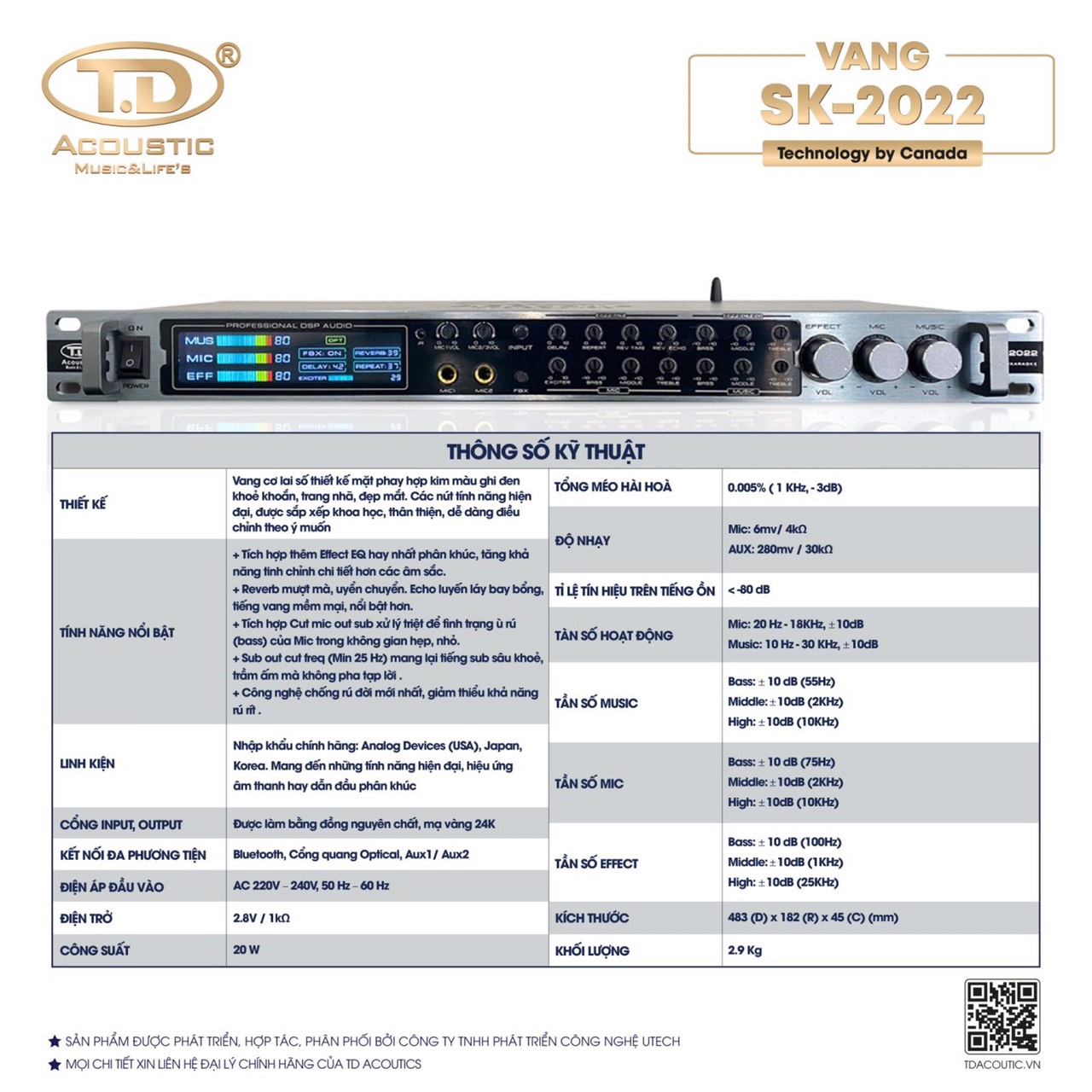 VANG CƠ LAI SỐ TD Acoustic SK2022 ( TECHNOLOGY BY CANADA) - Hàng chính hãng - Gia Khang Shop