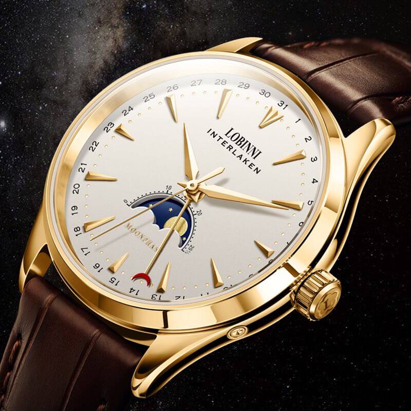 Đồng hồ nam chính hãng Lobinni L16012-6 ,Fullbox, Kính sapphire ,chống xước,chống nước,vỏ vàng ,mặt trắng dây da đen ,nâu xịn, thép không gỉ 316L, Mới 100%,Bảo hành 24 tháng,thiết kế trẻ trung và sang trọng