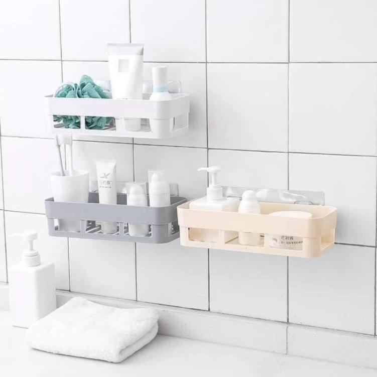 Kệ Nhựa Để Đồ Hình Chữ Nhật Dán Tường Nhà Tắm, Nhà Bếp Tiện Lợi