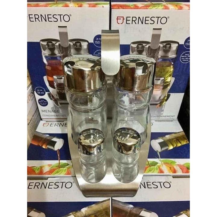 Set Lọ Thủy Tinh Đựng Gia Vị 4 Món ERNESTO, Lọ Đựng Gia Vị Có Nắp Bằng Thép Không Gỉ, Nhập Đức