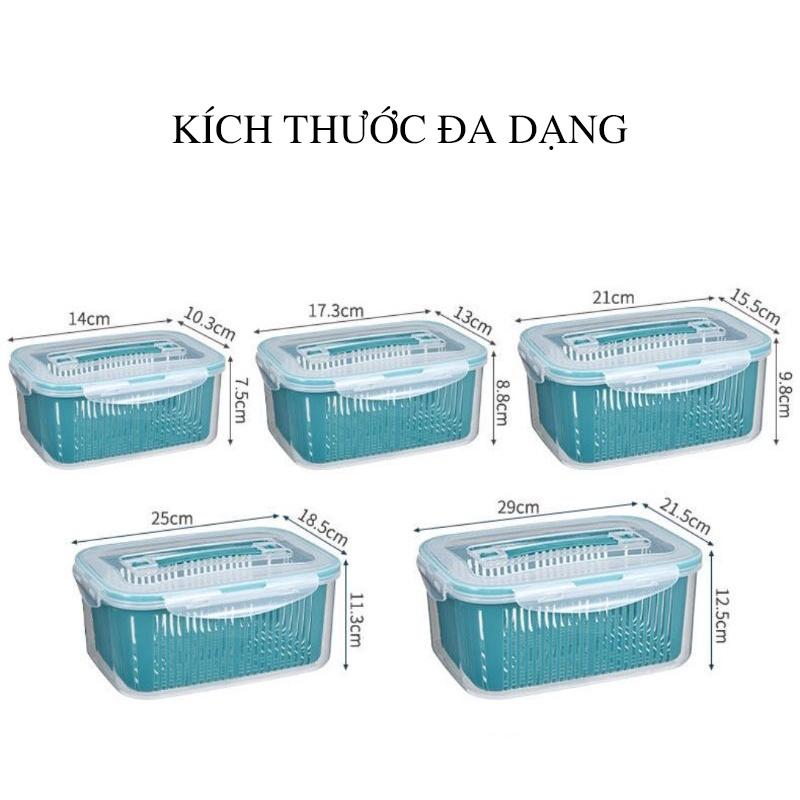 Bộ 5 hộp nhựa 2 lớp đựng thực phẩm, thức ăn, rau củ quả bảo quản trong tủ lạnh có nắp đậy và quai xách