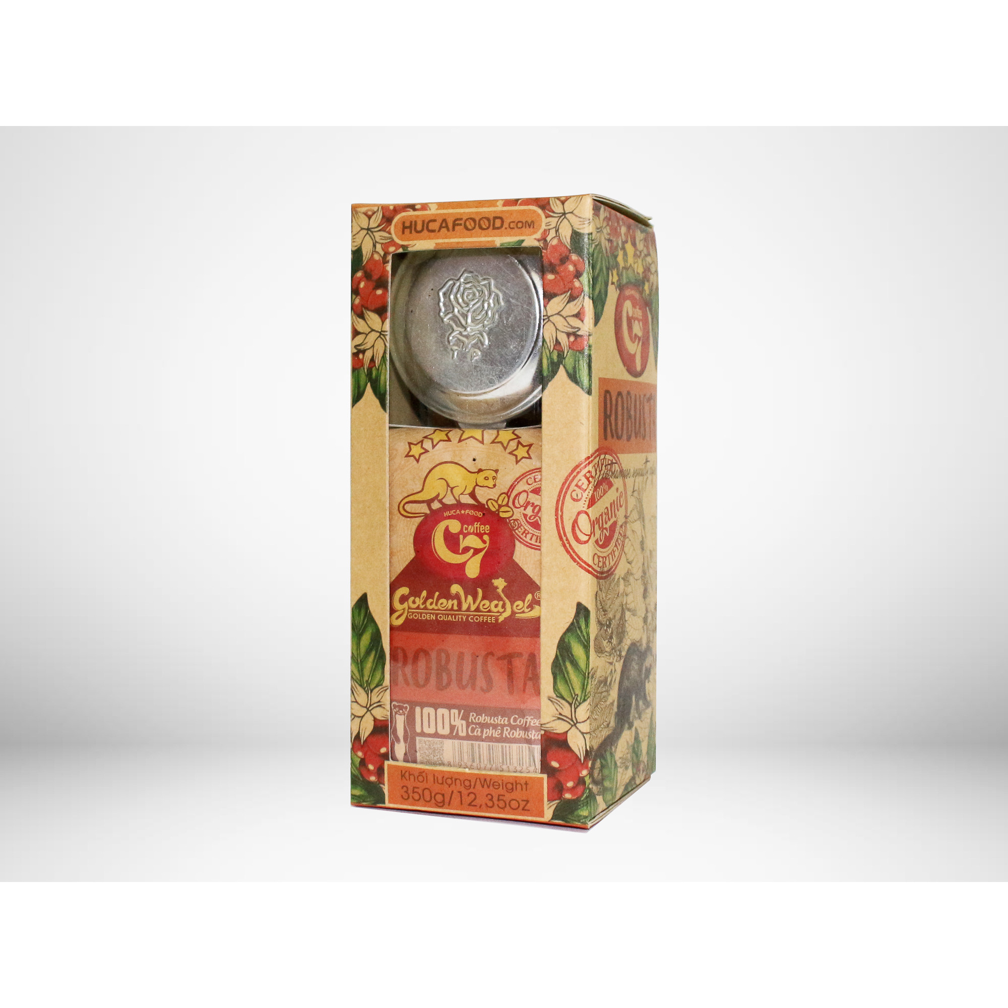 Cà Phê Bột Nguyên Chất 100% Robusta Con Chồn Vàng Hộp 350Gr - Huca Food