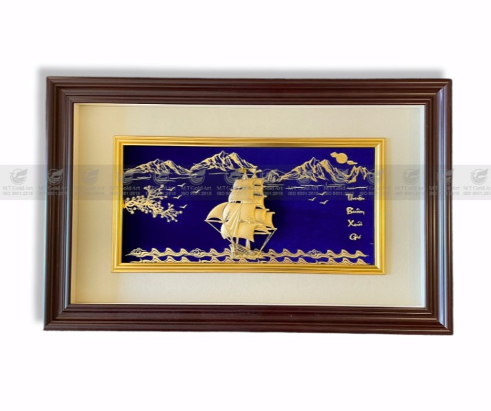 Tranh thuyền buồm dát vàng 24k (40x65cm) MT Gold Art- Hàng chính hãng, trang trí nhà cửa, phòng làm việc, quà tặng sếp, đối tác, khách hàng, tân gia, khai trương