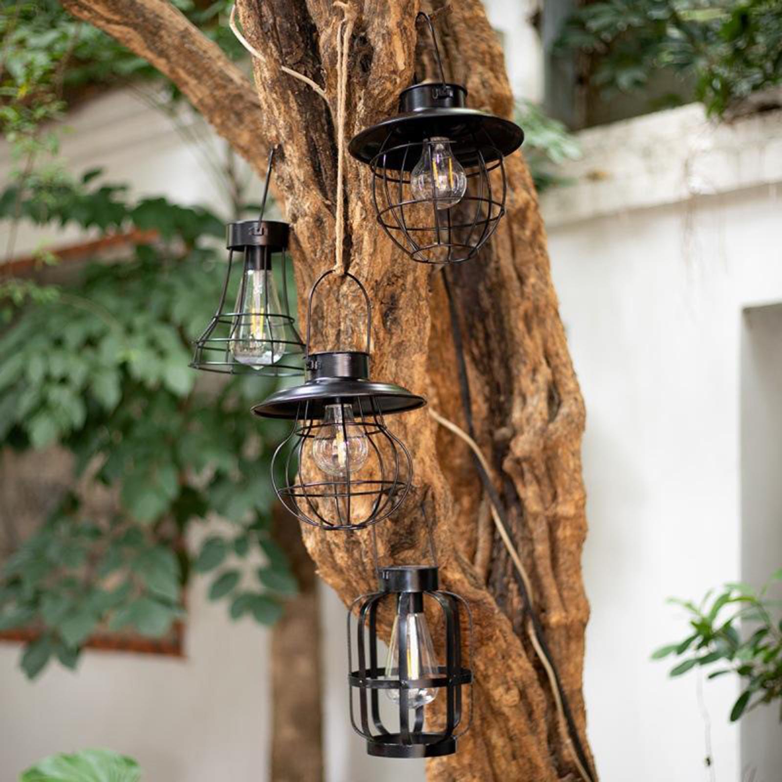 Hanging Solar Lights Lantern Lamp with Hook Ring, Metal Waterproof Bulb Lights for Garden Outdoor Pathway