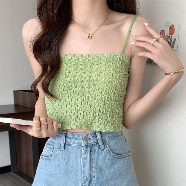 Áo Bra 2 dây dáng Lửng CROPTOP NHÚN có đệm mút liền áo,cogiãn, nhiều màu lựa chọn cho Nữ Women Thun Nhung Dáng Ngắn