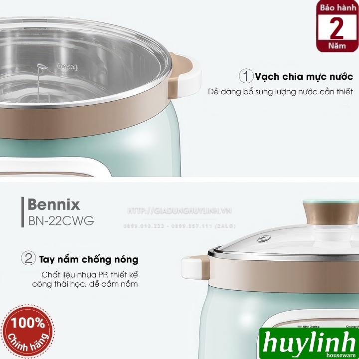 Nồi nấu chậm - chưng yến cách thuỷ Bennix BN-22CWG - thố lớn 2.2 lít - 3 thố nhỏ 0.45 lít - Hàng chính hãng