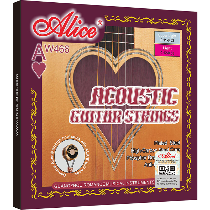 Bộ dây đàn Guitar Acoustic/ Acoustic Guitar String Set Alice AW466 - Plated Steel Plain String, Phosphor Bronze Winding, Anti-Rust Coating - Hàng chính hãng