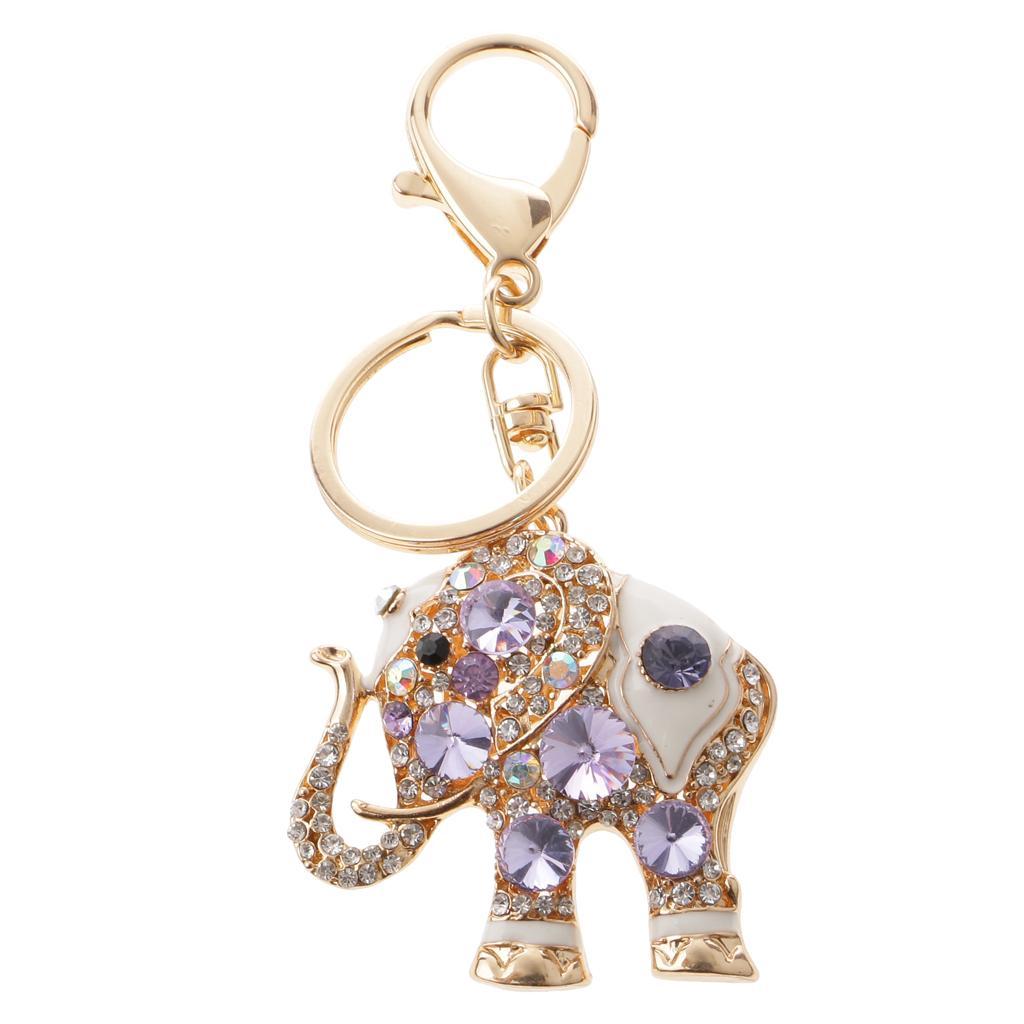 Elephant Keychain Crystal Keyring Key Ring Chain Purse Bag Charm Pendant Keyfob