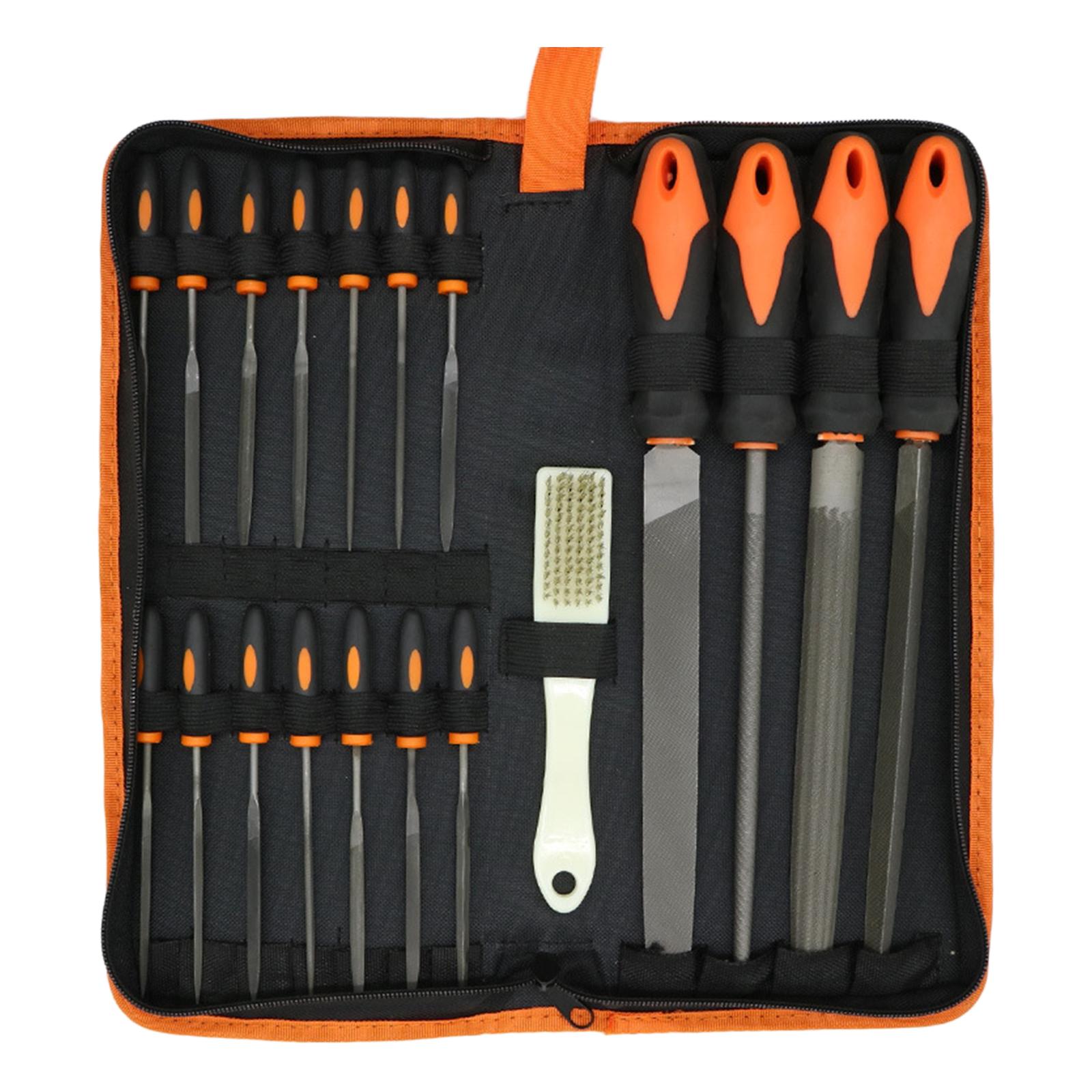 19Pcs Forged Alloy Steel File Set with Carry Case, Precision Flat/Triangle/Half-round/Round Large File and 14x Needle Files, Soft Handle, Shaping Tool