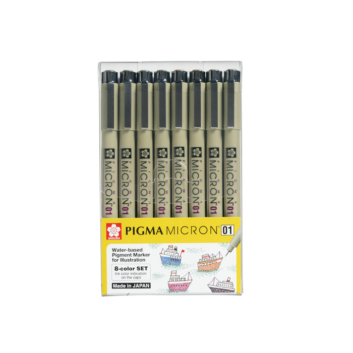 Set 8 Bút kim màu đi nét chuyên nghiệp Sakura Pigma Micron cỡ 01