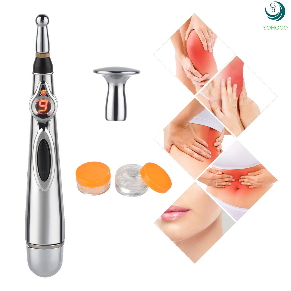 Bút châm cứu laser, dụng cụ bấm huyệt xung điện 3 đầu có sẵn pin+ Tặng kèm cây massage thư giãn, màu ngẫu nhiên