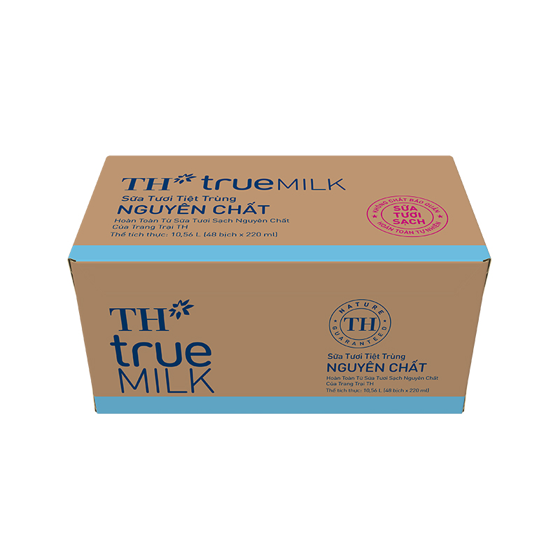 Thùng 48 bịch sữa tươi sạch nguyên chất TH True Milk bịch giấy 220ml (220ml x 48)