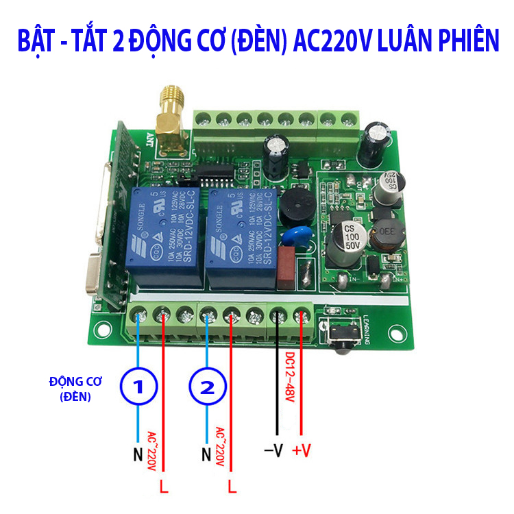 Công tắc điều khiển đảo chiều động cơ DC12-48V có hành trình V5_Tần số 433Mhz