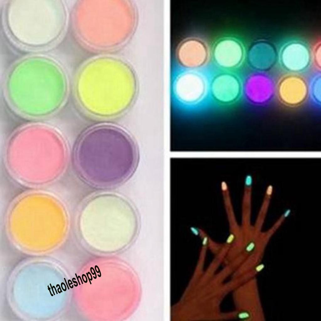 Set 10 Hộp Bột Neon Dạ Quang Trang Trí Móng Tay Diy-Bộ 10 hộp bột dạ quang trang trí móng tay nghệ thuật