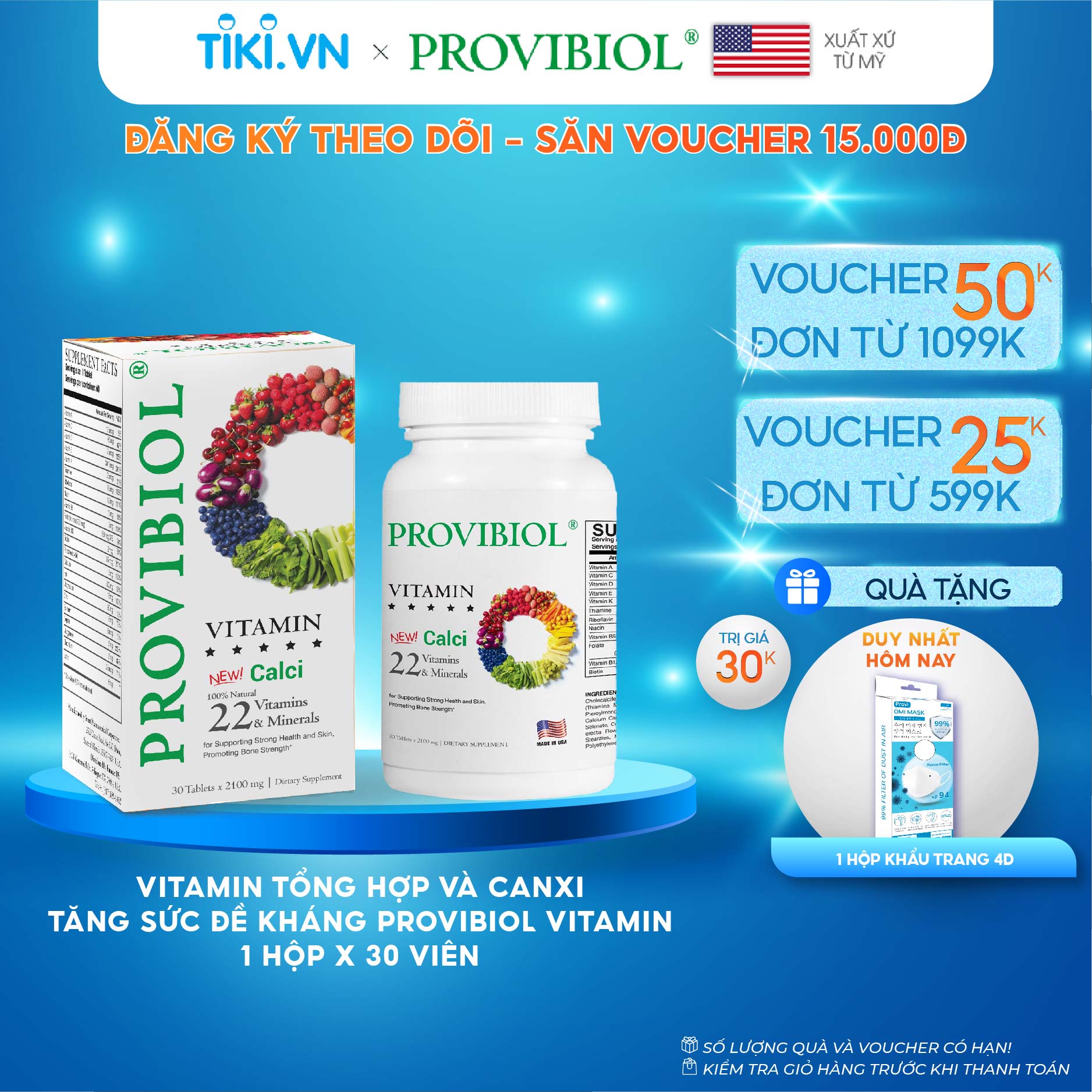 Viên Uống Vitamin Và Khoáng Chất Tăng Cường Sức Khỏe Provibiol Vitamin 30 viên