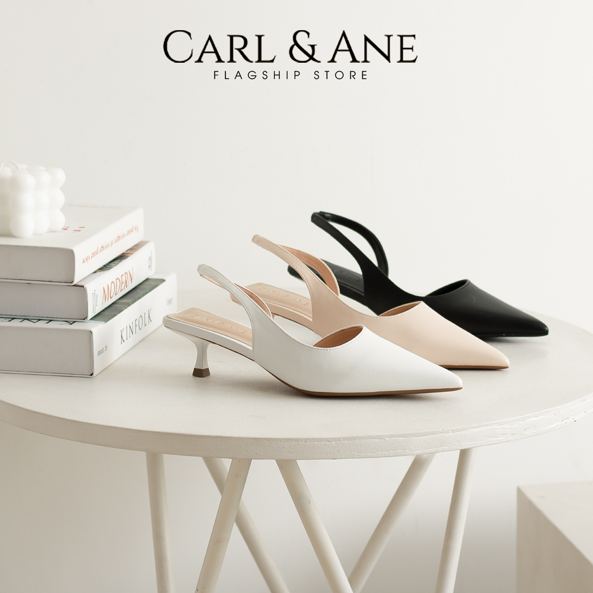 Carl &amp; Ane - Giày cao gót nữ dáng Slingback mũi nhọn phong cách thanh lịch - CL037