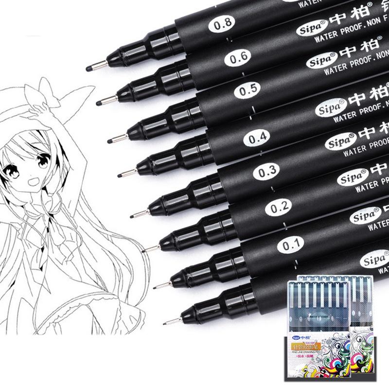 Sipa 8Pcs Black Thin Liner Pens Mini Liner Fineliner Drawing Pens for Artist Illustration Technical Drawing Office Documents