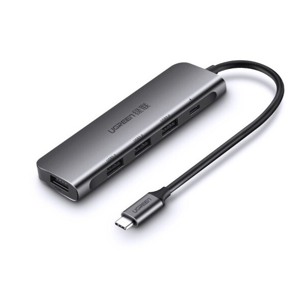 Cáp Chuyển Đổi USB Type-C Sang 4 cổng USB 3.0, có cổng USB Type-C cấp nguồn dài 15cm màu Gray Ugreen TC50980CM136 Hàng chính hãng.